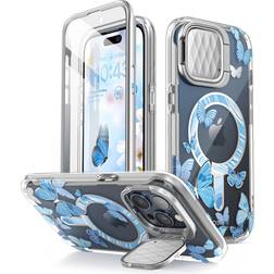 i-Blason Cosmo Mag for iPhone 15 Pro Max Case with Camera Cover Stand, [Compatible with MagSafe] Slim Stylish Full-Body Protective Case with Built-in Screen Protector Bluefly